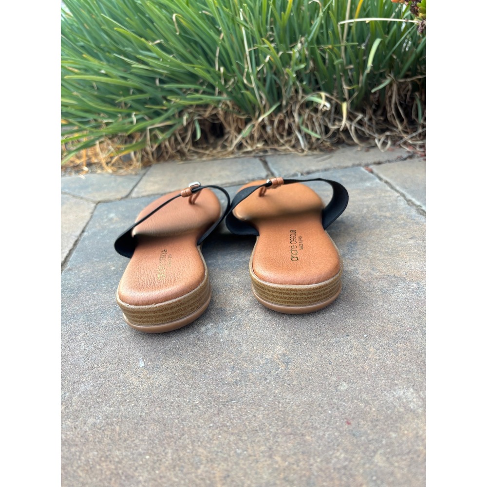 Andre Assous Womens Elastic Thong Slide Sandals Black Tan Made in Spain Size 9 - Picture 5 of 7